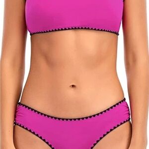 Lucky Brand PINK Spring Romantic Shell Stitch Asymmetrial Swim Bottom, US Medium